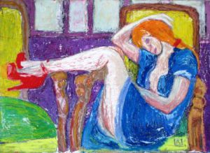 Voir le détail de cette oeuvre: Femme à la robe bleue et aux jambes nues